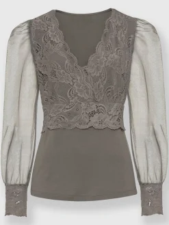 Ashley Brooke T-Shirts<T-shirt à manches longues jolie dentelle sur l'encolure