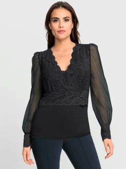 Ashley Brooke T-Shirts<T-shirt à manches longues jolie dentelle sur l'encolure