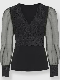 Ashley Brooke T-Shirts<T-shirt à manches longues jolie dentelle sur l'encolure