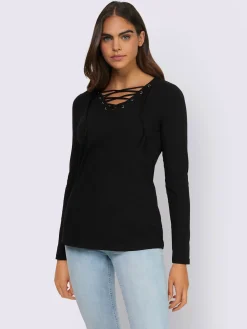 Mandarin T-Shirts<T-shirt à manches longues laçage décoratif à l'encolure