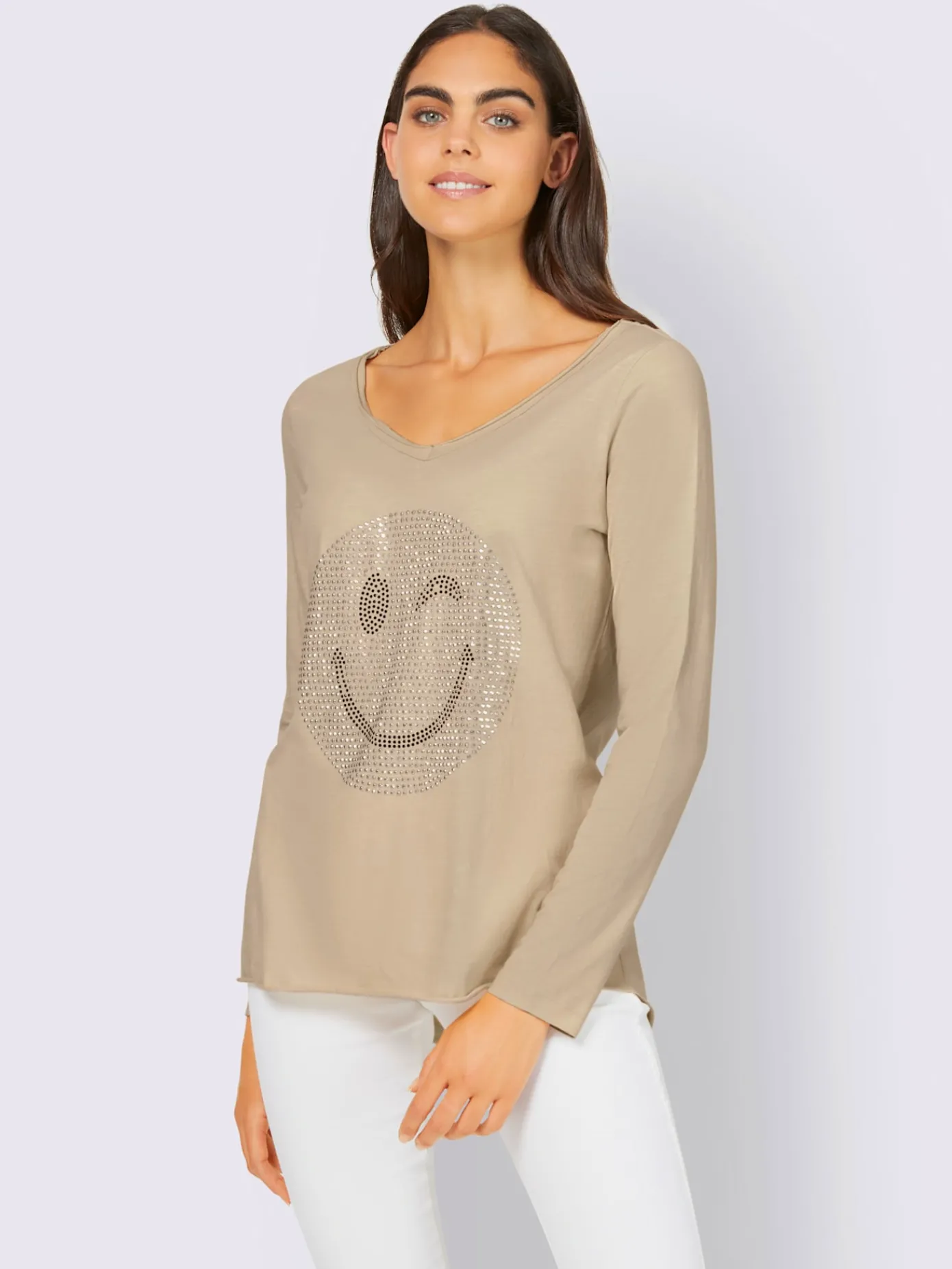 Mandarin T-Shirts<T-shirt à manches longues petites pierres fantaisie