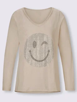 Mandarin T-Shirts<T-shirt à manches longues petites pierres fantaisie