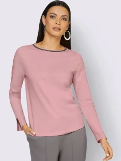 Creation L T-Shirts<T-shirt à manches longues petites pierres fantaisie sur l'encolure