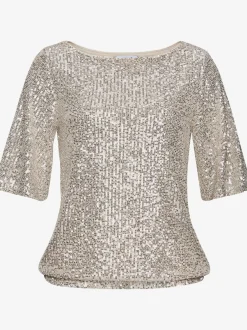 LASCANA T-Shirts<T-shirt à paillettes t-shirt brillant décontracté avec large encolure ronde