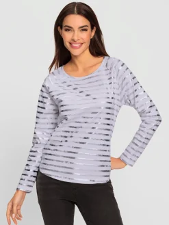 Rick Cardona T-Shirts<T-shirt à rayures imprimé feuille brillant