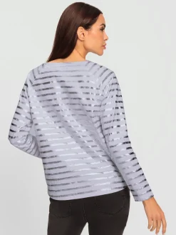 Rick Cardona T-Shirts<T-shirt à rayures imprimé feuille brillant