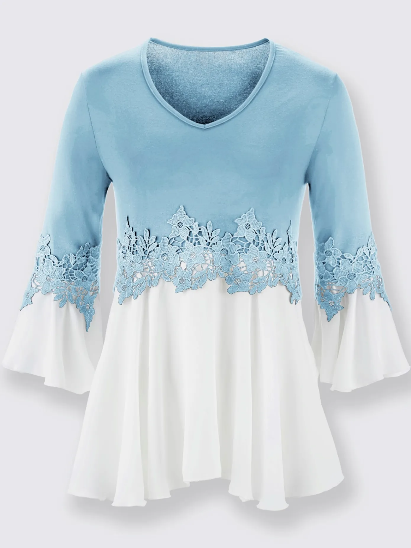 Fair Lady T-Shirts<T-shirt bicolore souple ornée dentelle fleurie