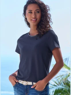 Vivance T-Shirts<T-shirt broderie contrastée tendance à l'encolure ronde