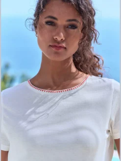 Vivance T-Shirts<T-shirt broderie contrastée tendance à l'encolure ronde