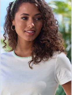 Vivance T-Shirts<T-shirt broderie contrastée tendance à l'encolure ronde