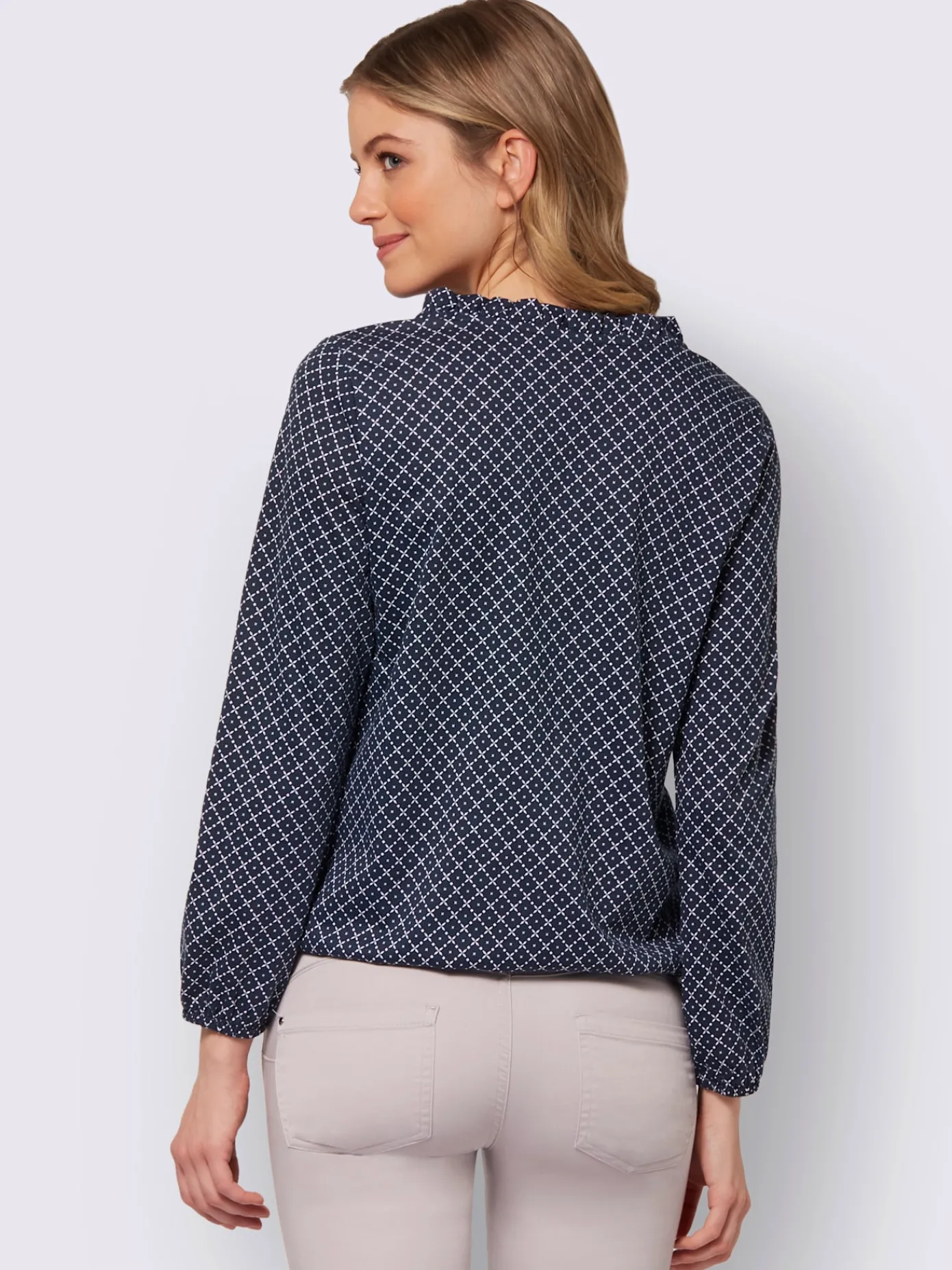 T-Shirts<T-shirt col en v volantée manches longues avec ourlet élastique