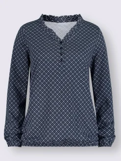 T-Shirts<T-shirt col en v volantée manches longues avec ourlet élastique