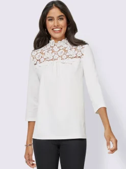 Alessa W. T-Shirts<T-shirt col montant orné dentelle florale brodée