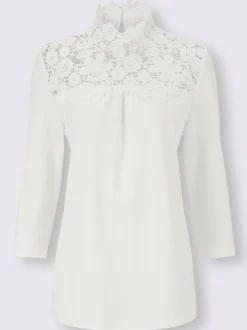 Alessa W. T-Shirts<T-shirt col montant orné dentelle florale brodée