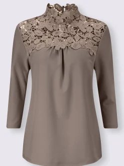 Alessa W. T-Shirts<T-shirt col montant orné dentelle florale brodée