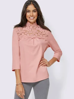 Alessa W. T-Shirts<T-shirt col montant orné dentelle florale brodée