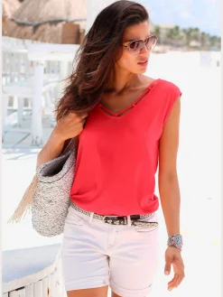 s.Oliver T-Shirts<T-shirt col v avec cordons