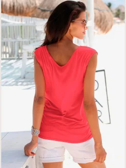 s.Oliver T-Shirts<T-shirt col v avec cordons