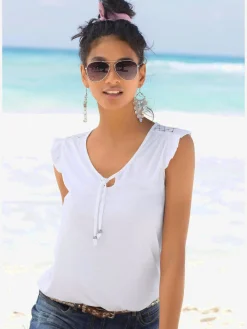 Buffalo T-Shirts<T-shirt de plage encolure avec fente et lien à nouer