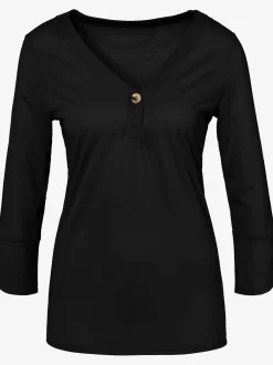 LASCANA T-Shirts<T-shirt détails boutonnés imitation corne à l'encolure en v et à l'ourlet des manches