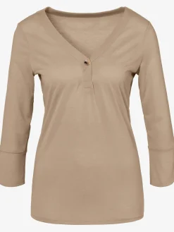 LASCANA T-Shirts<T-shirt détails boutonnés imitation corne à l'encolure en v et à l'ourlet des manches