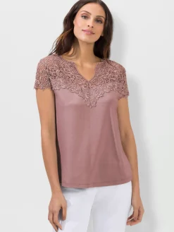 Alessa W. T-Shirts|Tenues De Cérémonie<T-shirt empiècement en broderie anglaise manches courtes