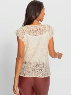 Ashley Brooke T-Shirts<T-shirt en dentelle dentelle à l'encolure et manches courtes