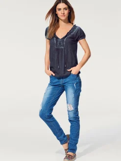 Linea Tesini T-Shirts<T-shirt en v look tendance avec empiècement smocké à l'encolure