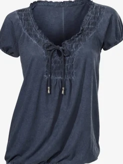 Linea Tesini T-Shirts<T-shirt en v look tendance avec empiècement smocké à l'encolure