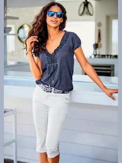 Linea Tesini T-Shirts<T-shirt en v look tendance avec empiècement smocké à l'encolure