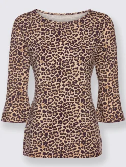 Fair Lady T-Shirts|Tenues De Cérémonie<T-shirt femme imprimé félin col rond manches 3/4 volantées