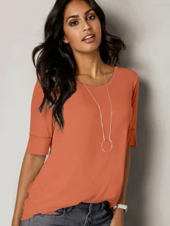 T-Shirts<T-shirt femme simple élégant manches doublées