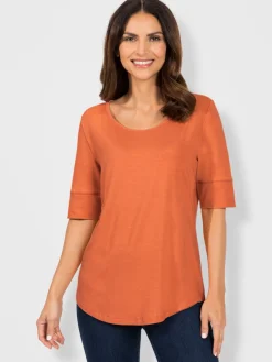 T-Shirts<T-shirt femme simple élégant manches doublées