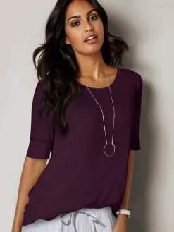 T-Shirts<T-shirt femme simple élégant manches doublées