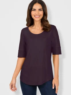 T-Shirts<T-shirt femme simple élégant manches doublées