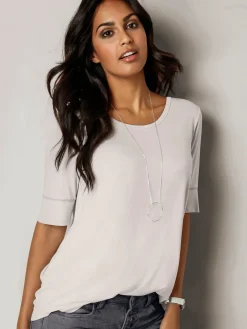 T-Shirts<T-shirt femme simple élégant manches doublées