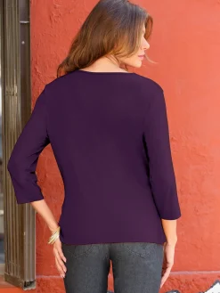 T-Shirts<T-shirt femme souple col bénitier manches 3/4