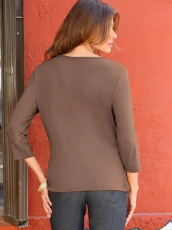 T-Shirts<T-shirt femme souple col bénitier manches 3/4