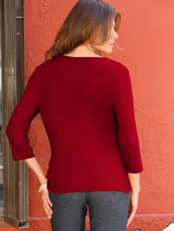 T-Shirts<T-shirt femme souple col bénitier manches 3/4