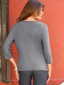 T-Shirts<T-shirt femme souple col bénitier manches 3/4