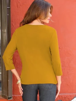 T-Shirts<T-shirt femme souple col bénitier manches 3/4