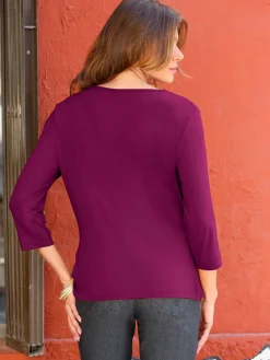 T-Shirts<T-shirt femme souple col bénitier manches 3/4