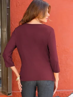 T-Shirts<T-shirt femme souple col bénitier manches 3/4