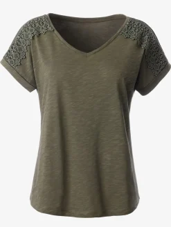 T-Shirts<T-shirt fil flammé et dentelle sur les mancherons