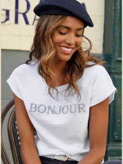 Vivance T-Shirts<T-shirt imprimé «bonjour » tendance devant