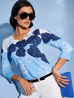 Creation L T-Shirts<T-shirt imprimé bords arrondis féminins