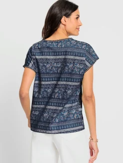 T-Shirts<T-shirt imprimé bordure en dentelle décorative