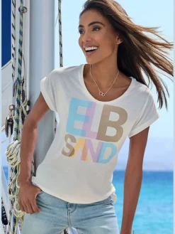 Elbsand T-Shirts<T-shirt imprimé encolure ronde côtelée