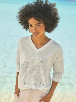 Linea Tesini T-Shirts<T-shirt imprimé imprimé feuille brillant