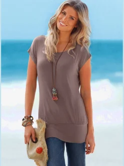 LASCANA T-Shirts<T-shirt long large ceinture à l'ourlet pour un port long ou court plissé